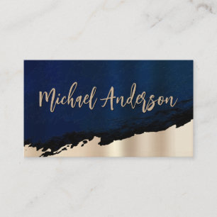 Blue Texture   Golden Metallic Brushed Business Card