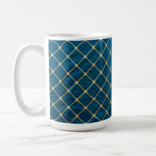 BLUE TEXTURE LOOK WITH GOLD DIAMOND PATTERN COFFEE MUG