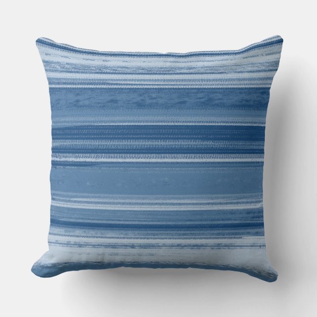 Blue Textured Abstract Stripe Pattern Throw Pillow (Front)