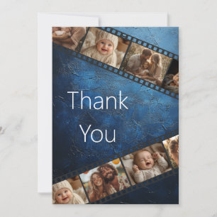 Blue Textured Film Strip Photo Thank You Card