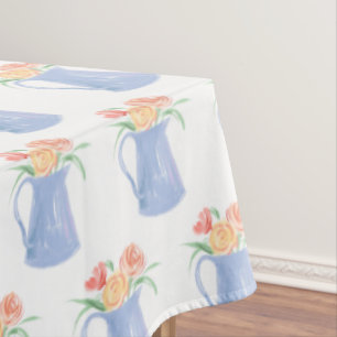 Blue Textured Hand-drawn Bridal Bouquet Tablecloth