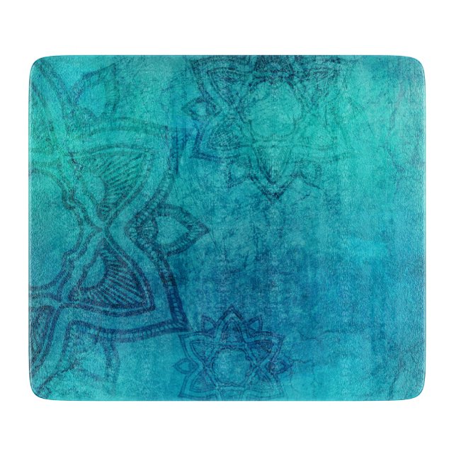 Blue Textured Lotus Cutting Board (Front)