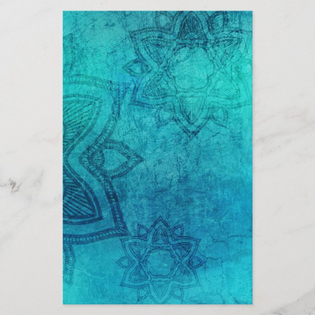 Blue Textured Lotus Stationery (Front)