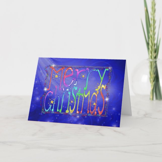 Blue textured Merry Christmas card (Front)