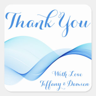 Blue Thank You Abstract Ocean Wave Personalized Square Sticker