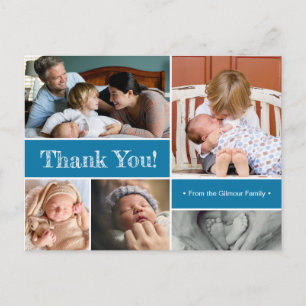 Blue Thank You and Introducing Second baby Photos Announcement Postcard