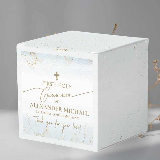  Blue Thank You Boy Gold Cross First Communion Favor Box (Creator Uploaded)