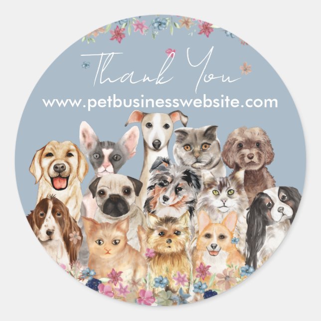 Blue Thank You Cats Dogs Classic Round Sticker (Front)