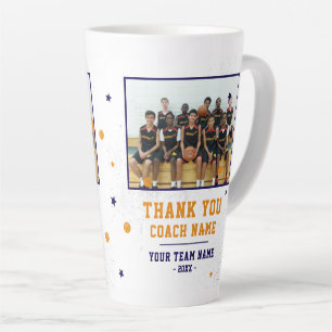 Blue Thank you Coach Team Name and Team Photo Latte Mug