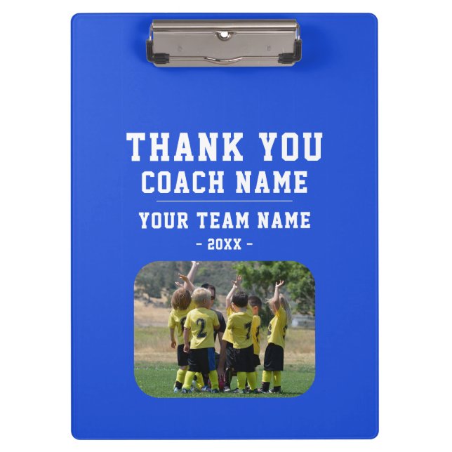 Blue Thank you Coach Team Name Photo Clipboard (Front)