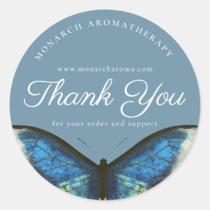 Blue Thank You Elegant Butterfly Business Custom Classic Round Sticker