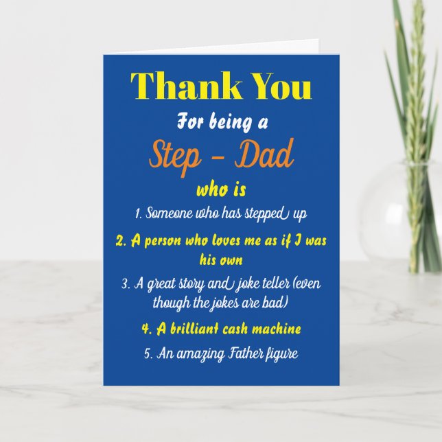 Blue Thank You For Being A Stepdad who is Quotes Card (Front)