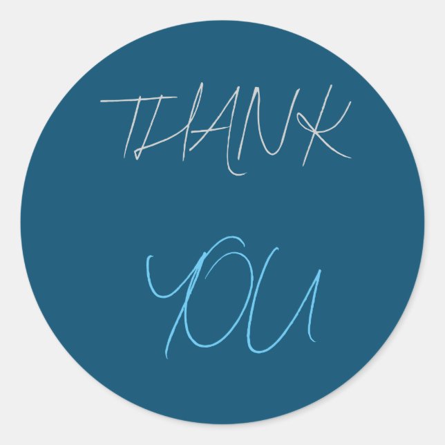 Blue Thank You Modern Minimalist Plain Classic Round Sticker (Front)