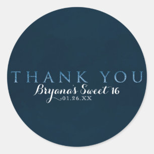 Blue THANK YOU Shiny Faux Foil Custom Party Favour Classic Round Sticker