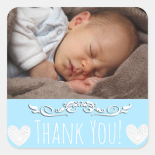 Blue Thank You Sticker with your baby's photo