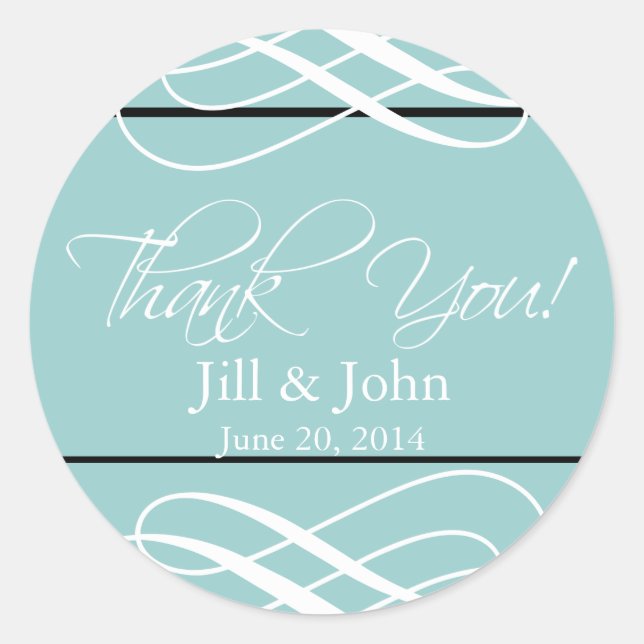 Blue Thank You Wedding Favour Label Stickers (Front)