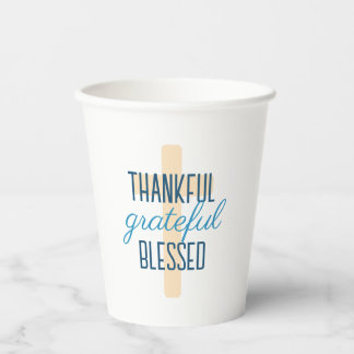 Blue Thankful Grateful Blessed Paper Cups