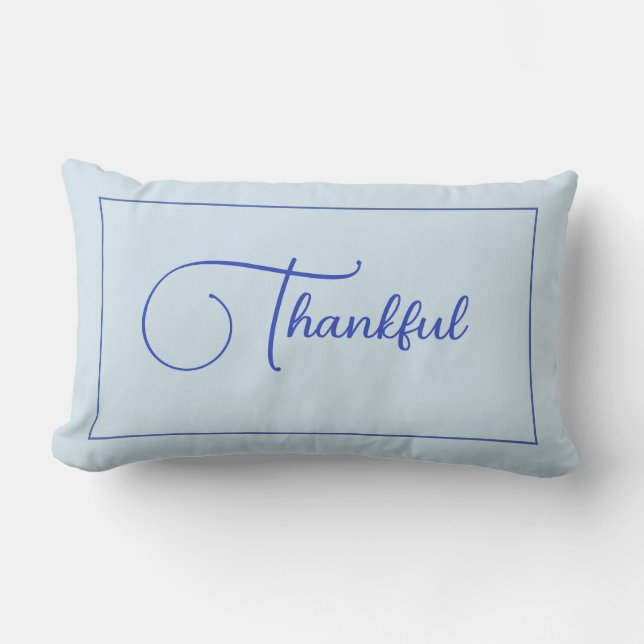 Blue thankful lumbar Pillow reversible  (Front)