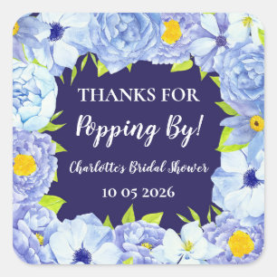 Blue Thanks for Popping By Bridal Shower Tag