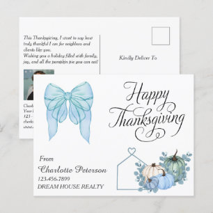 Blue Thanksgiving Real Estate Farming  Holiday Postcard
