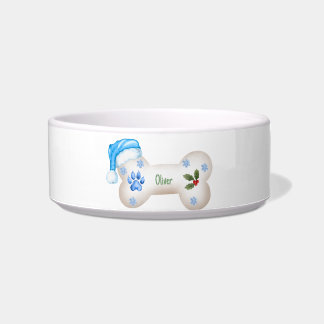 Blue Theme Personalizable Dog Bone Christmas Bowl