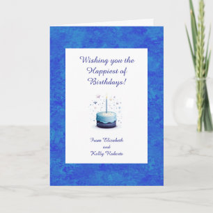 Blue Themed Birthday Cake With Stars  Card