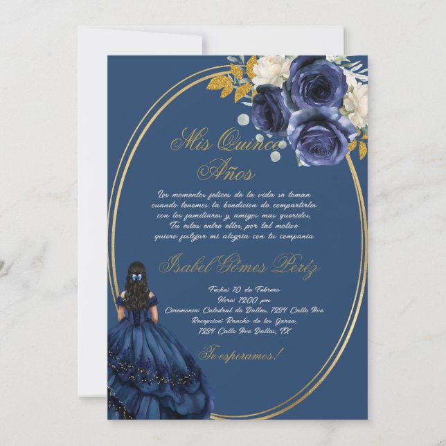 Blue themed quinceañera invitation  (Front)