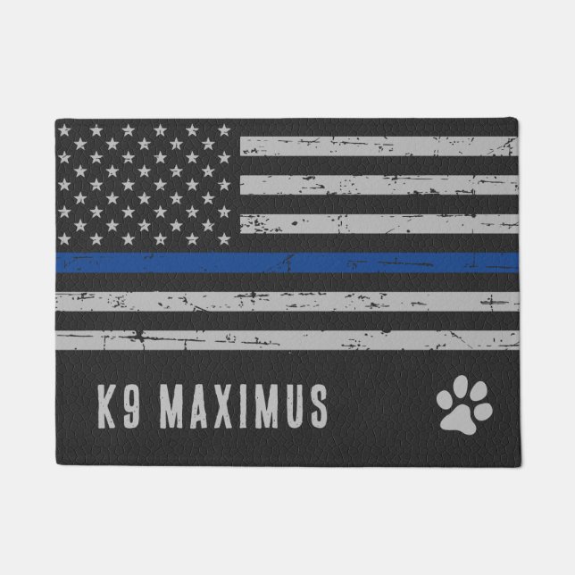Blue Thin Line - Dog Paw - Police K9 Doormat (Front)