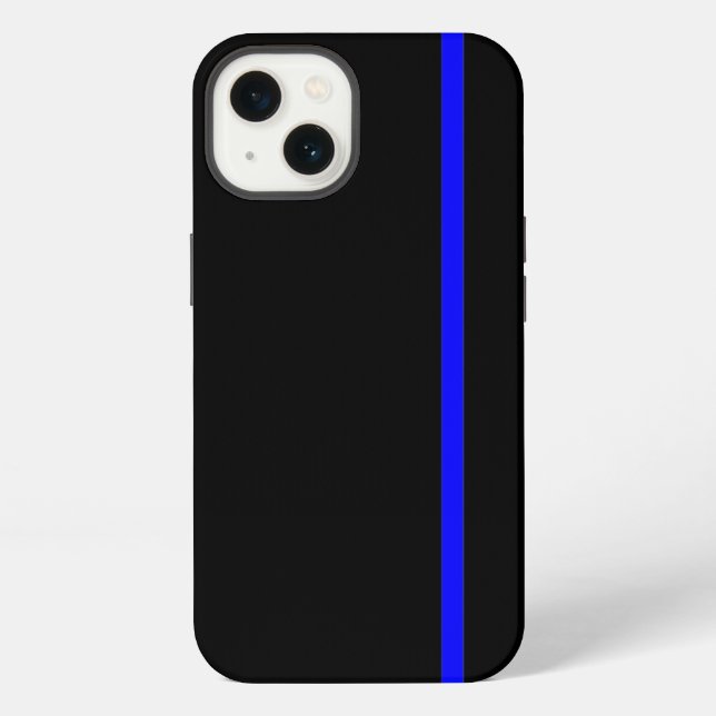 Blue Thin Vertical Line on Black iPhone Case (Back)