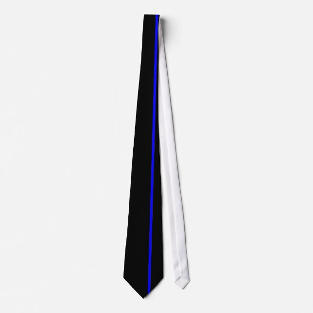 Blue Thin Vertical Line on Black Offset Right Tie (Front)