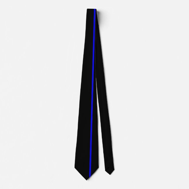Blue Thin Vertical Line on Black Offset Right Tie (Front)