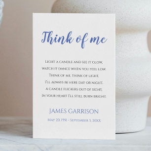 Blue Think Of Me Celebration of Life Candle Place Card