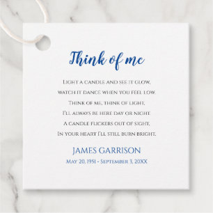 Blue Think Of Me Celebration of Life Photo Candle Favour Tags