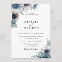Blue Thistle Anemone Wedding Invitation
