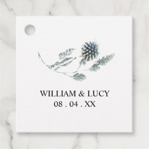 Blue thistle botanical floral wedding thank you gi favour tags