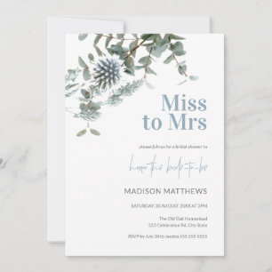 Blue Thistle Botanical Miss to Mrs Bridal Shower Invitation