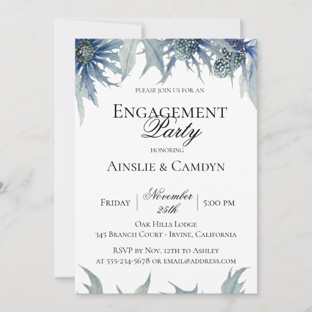 Blue Thistle Botanique Engagement Party Invitation (Devant)