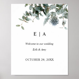 Blue Thistle Eucalyptus Floral Wedding Sign