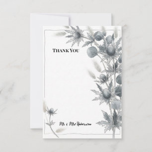 Blue Thistle Eucalyptus Wedding Thank You Card