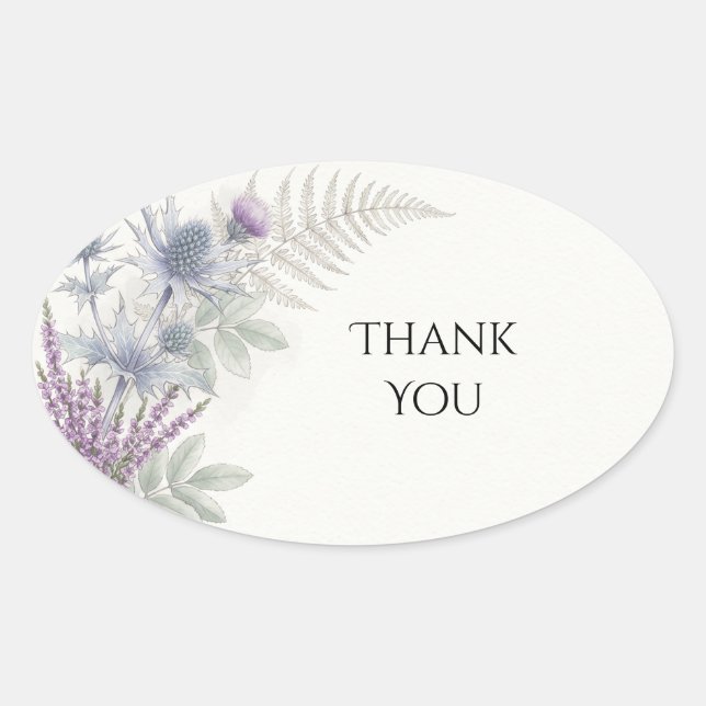 Blue Thistle Fern Botanical Thank You Sticker (Front)