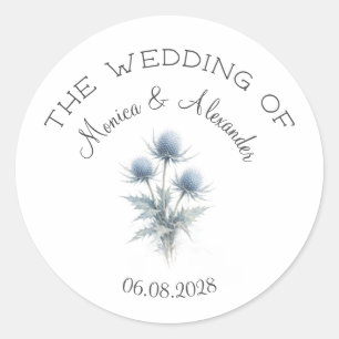 Blue Thistle Floral Elegant Scottish Wedding Classic Round Sticker
