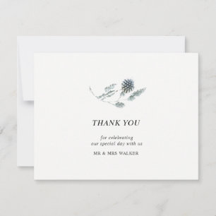 Blue Thistle Floral Thank You Note Card - flat