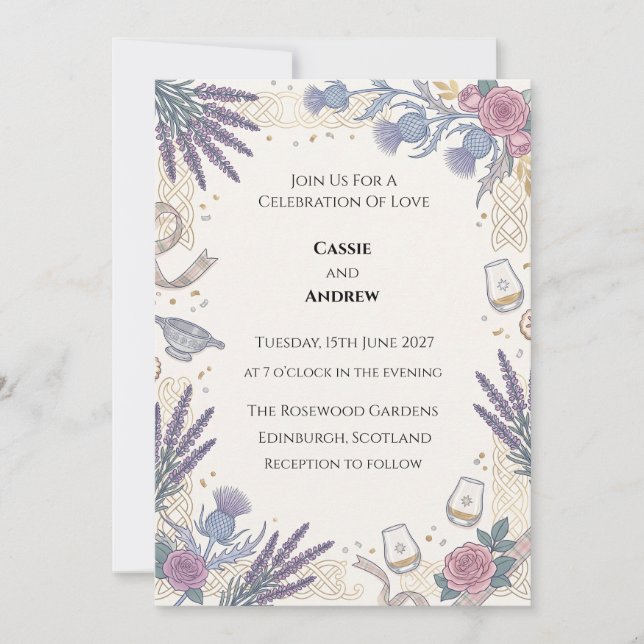 Blue Thistle Floral Wedding Invitation (Front)