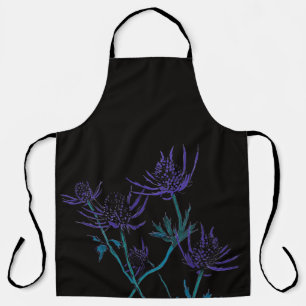 Blue thistle on black apron