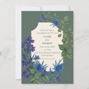 Blue Thistle Scottish Botanical Wedding Invitation
