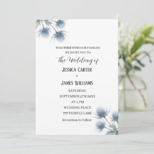 Blue Thistle Scottish Scotland Simple Wedding Invitation