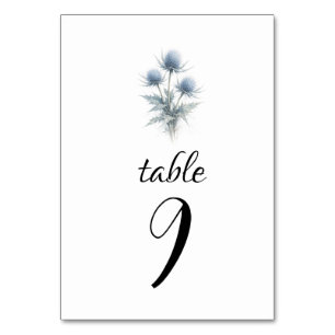 Blue Thistle Scottish Simple Floral Wedding Table Number