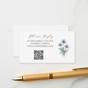 Blue Thistle Scottish Watercolor Floral Wedding Enclosure Card
