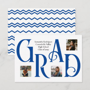 Blue Three-Photo Classic & Bold GRAD Letter Announcement