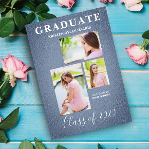 Blue Three Photos Collage Graduation Textile